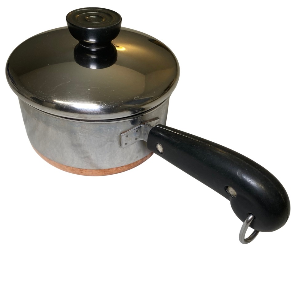 Vintage Revere Ware 1 Qt Saucepan Copper Bottom w/ Lid Clinton IL Patent 2272609